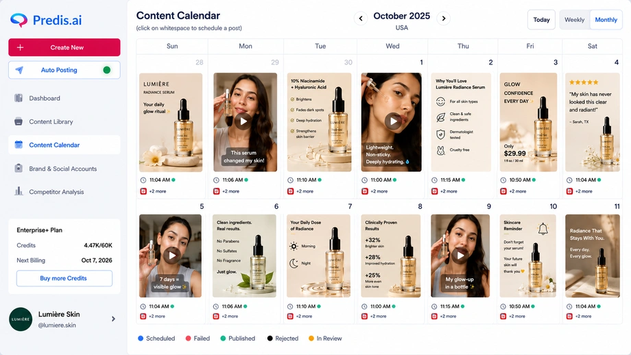 Predis AI content calendar