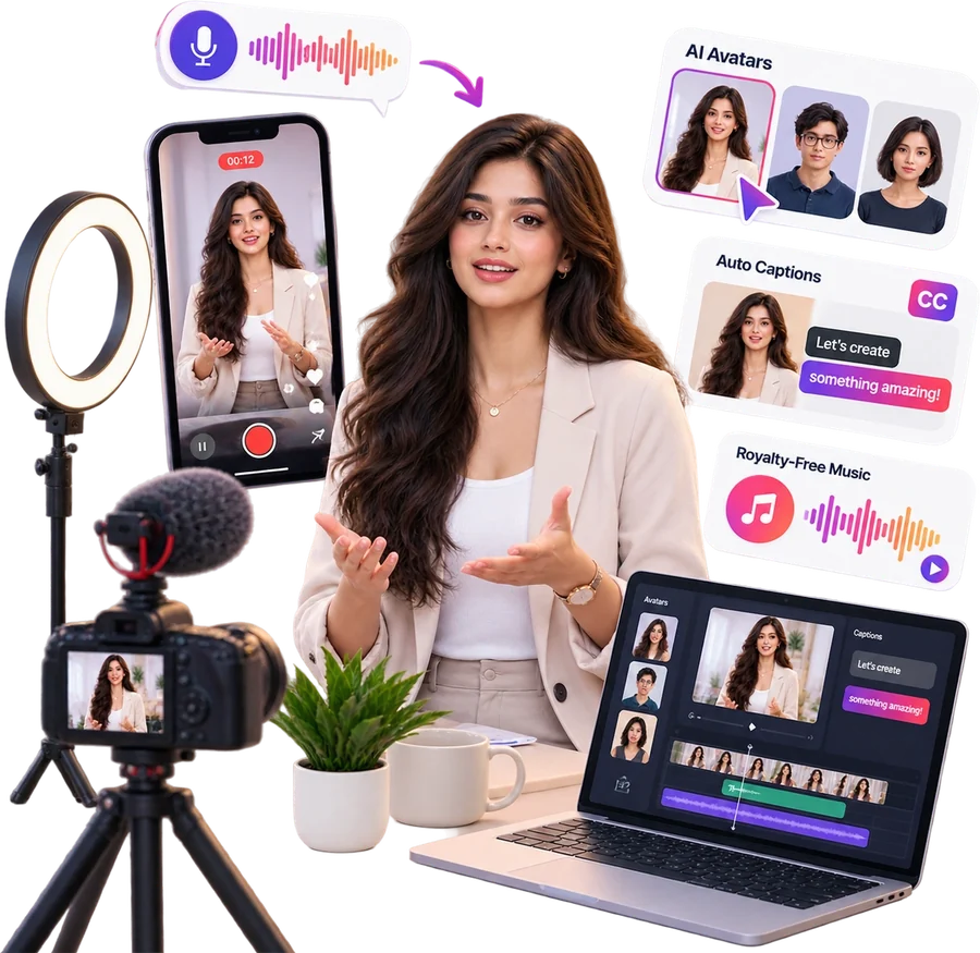 YouTube Short presented by a realistic AI avatar with auto-captions and royalty-free musique