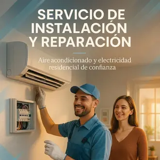 Facebook post template in Spanish for an air conditioning repair service