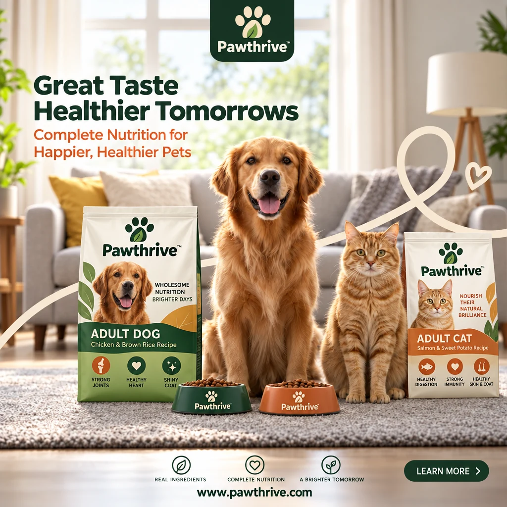 Pawthrive dry food static ad: Great taste, healthier tomorrows