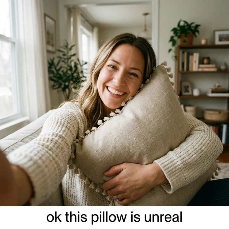 1:1 UGC-style ad for the linen pillow