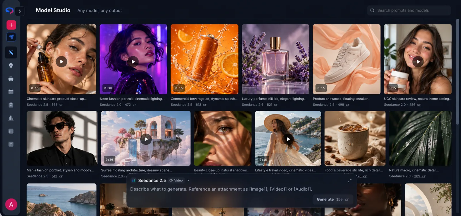 Model Studio library of generated images and videos