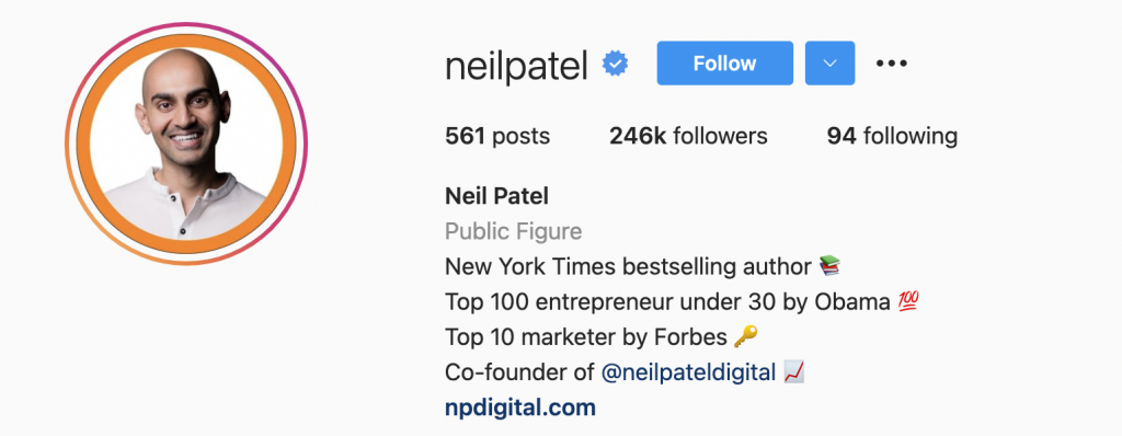 Getting social media post ideas from Neil Patel's handle