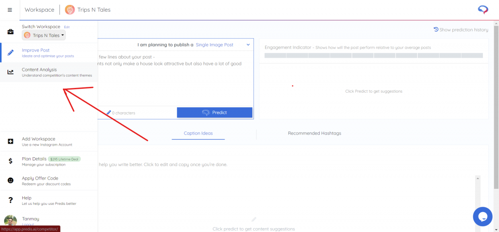 Click on content analysis on your Workspace