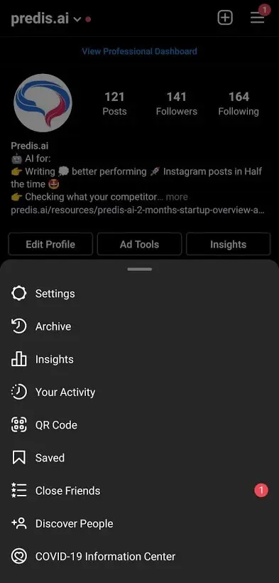The first step to request verification is to go into your profile settings