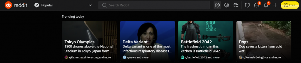 Viewing trending topics on reddit