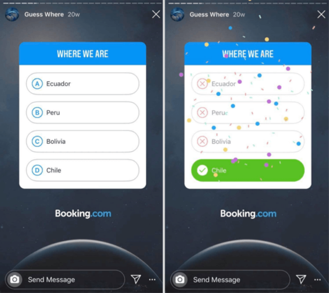 Booking.com using creative Instagram story ideas for engagement