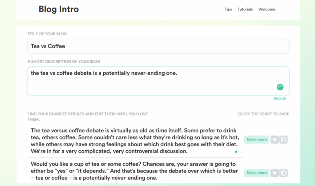 blog intro generated by an ai copywriter