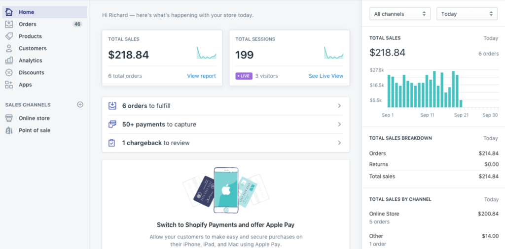 Shopify interface 