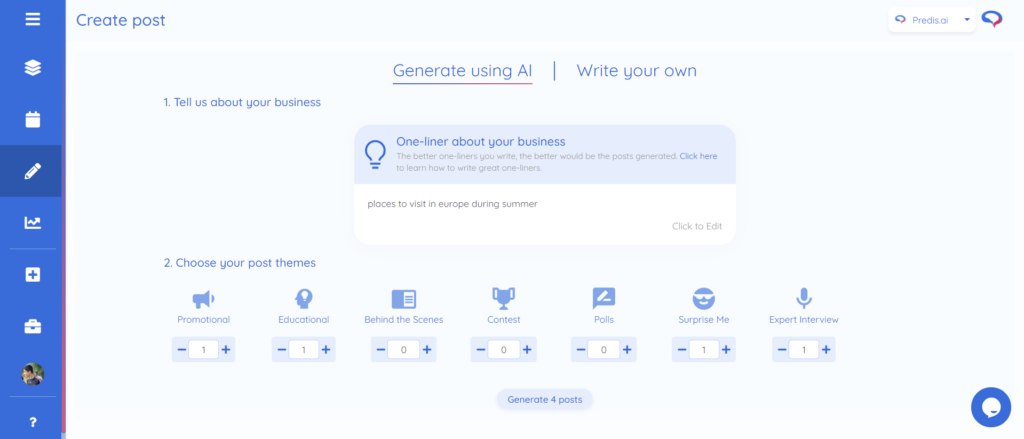 creating a post on predis.ai