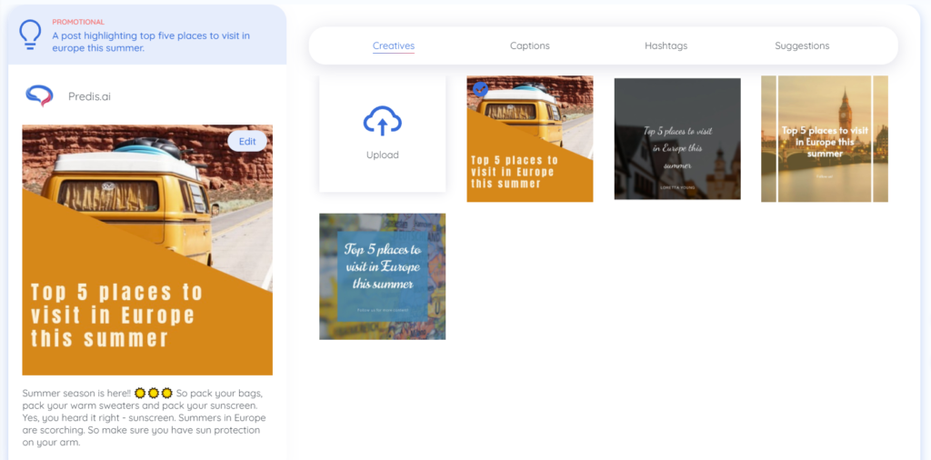 viewing suggested creatives for your post
