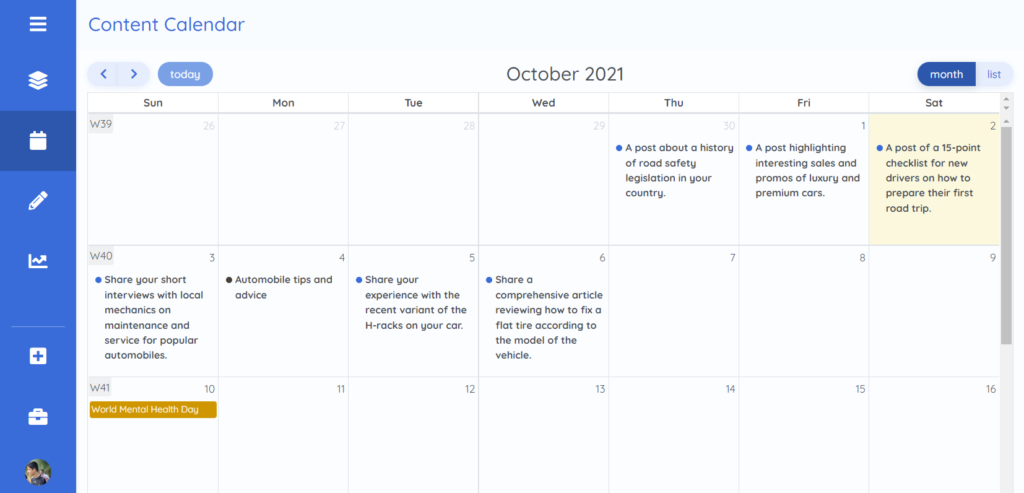 calendario de contenidos de ai copywriter