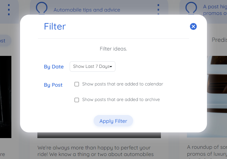 filtering posts on predis.ai content library