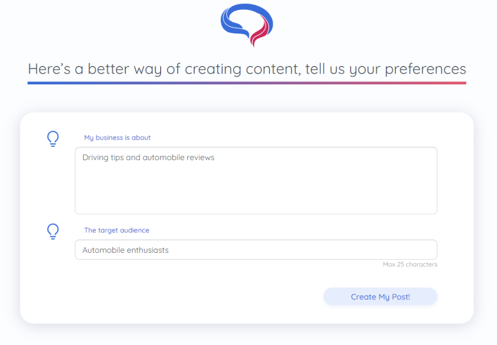 changing objective for generating a new social media post