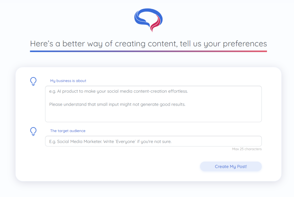 telling predis.ai what your business is about