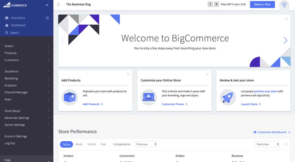 bigcommerce interface is similar to shopify