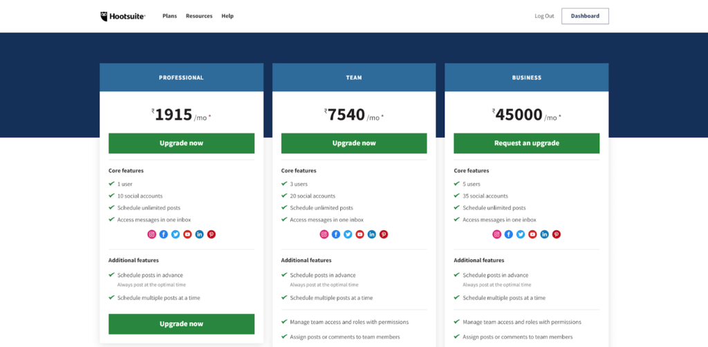 hootsuite pricing plans