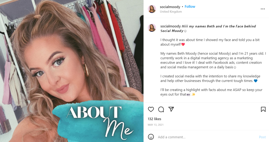Example of "About Me Posts" Social Media Content Pillar