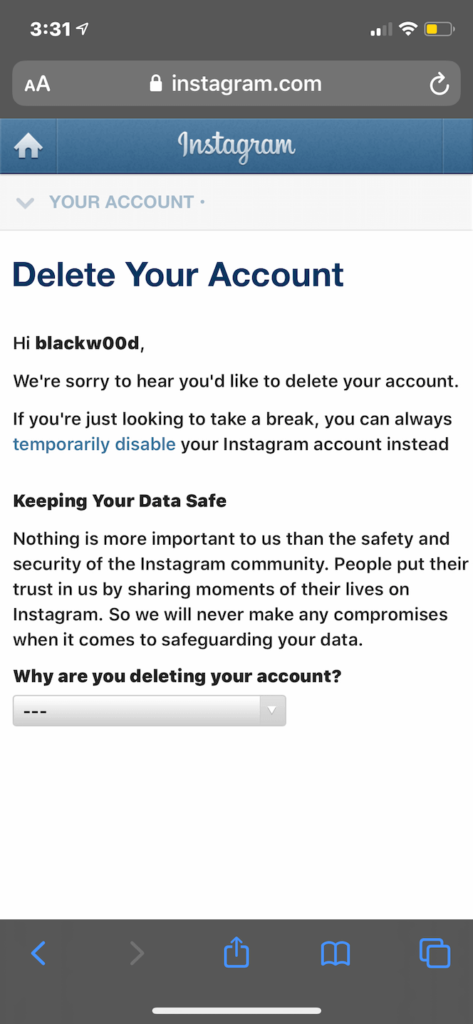 How can you delete your Instagram account on your Mobile Browser?