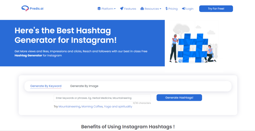 Predis.ai - Free Instagram Hashtag Generator
