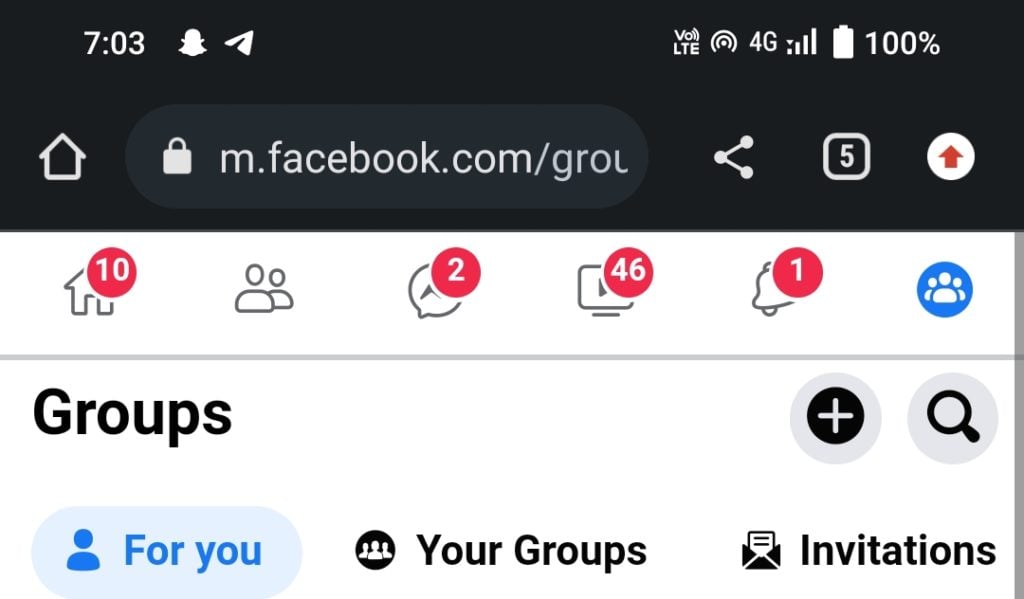 Groups option in Facebook (mobile browser)