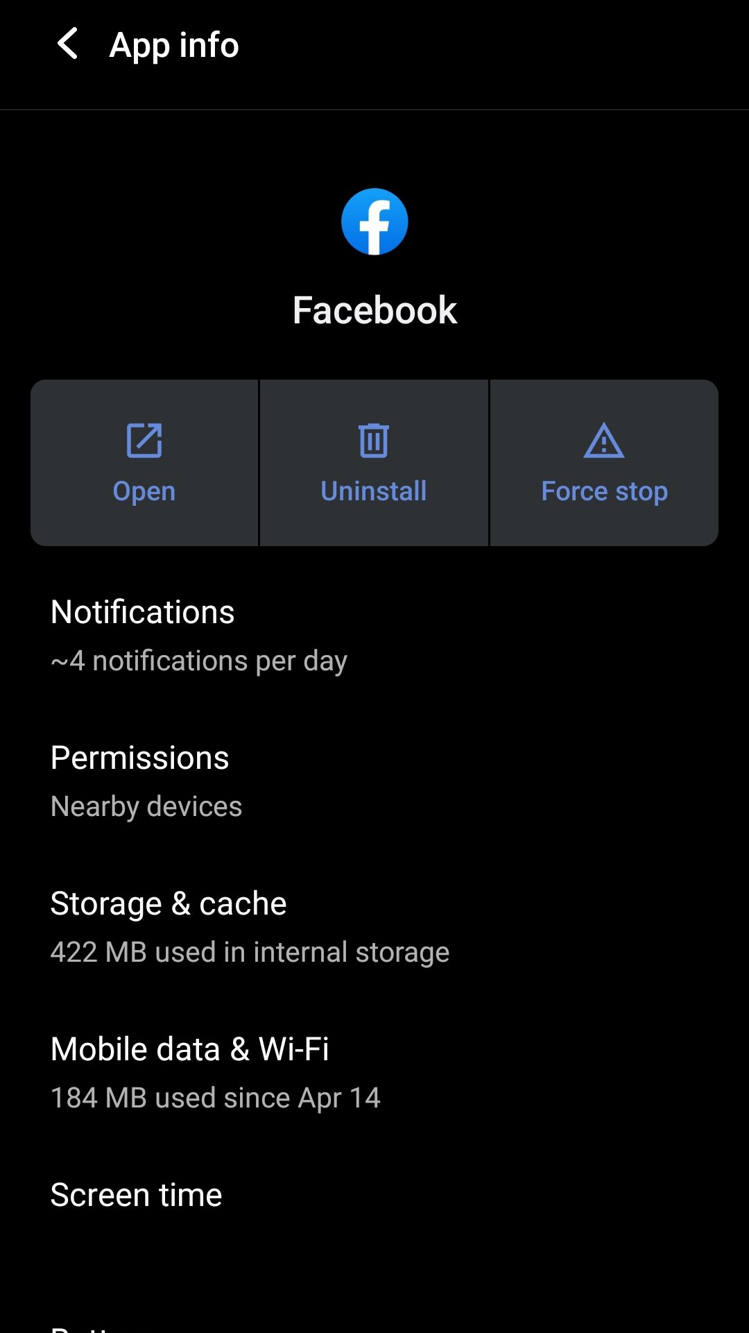 force stop facebook app