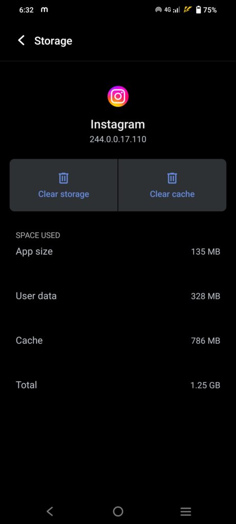 Clearing app cache of Instagram