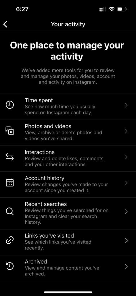 Instagram - Your Activity