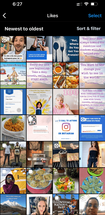 Liked posts on Instagram