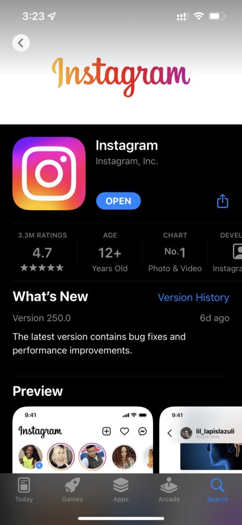 Apple app store - Instagram