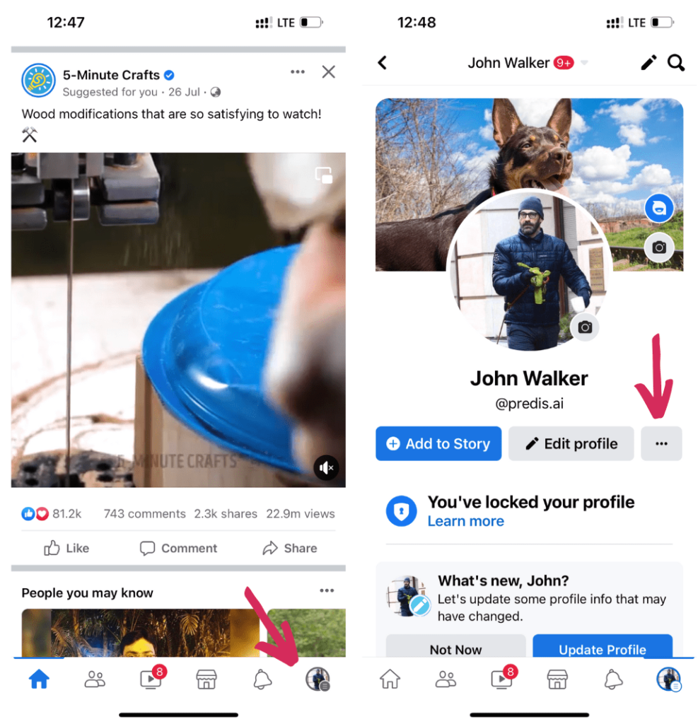 Finding 'Profile Settings' of a user on Facebook App