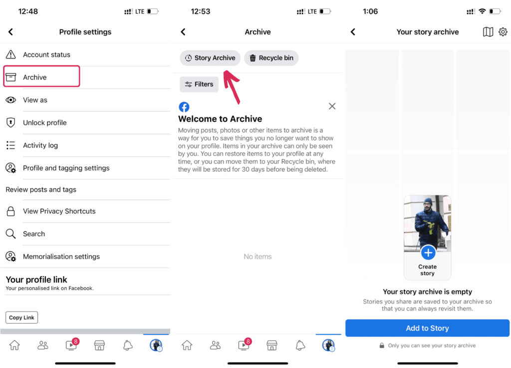 Hoe het verhaalarchief in de Facebook-app bekijken?