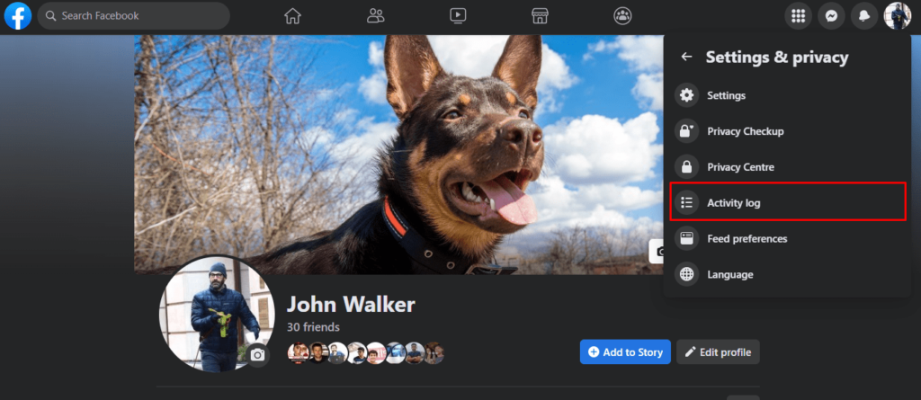 How to open Activity log on Facebook?