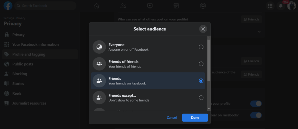 select audience facebook