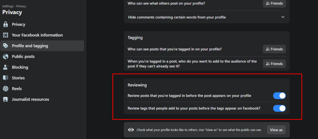 Hide tagged photos on Facebook - Tag Review settings