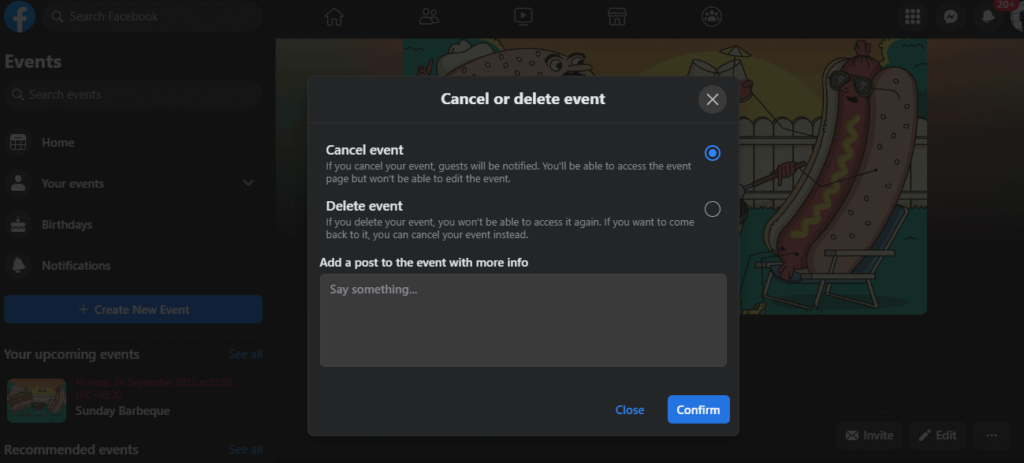 How to delete event on Facebook?