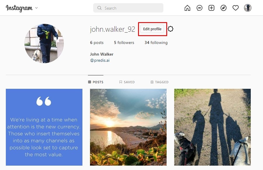 Edit Instagram profile - web version