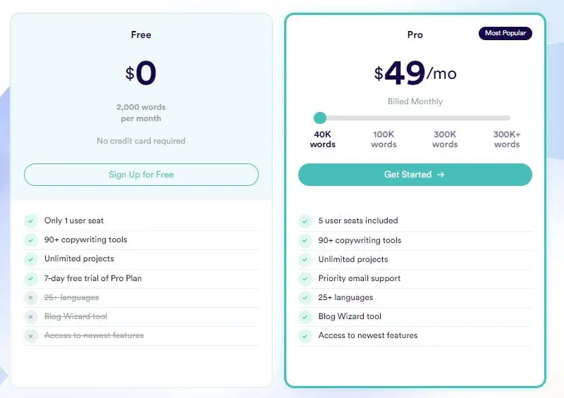 copy.ai AI content generator pricing