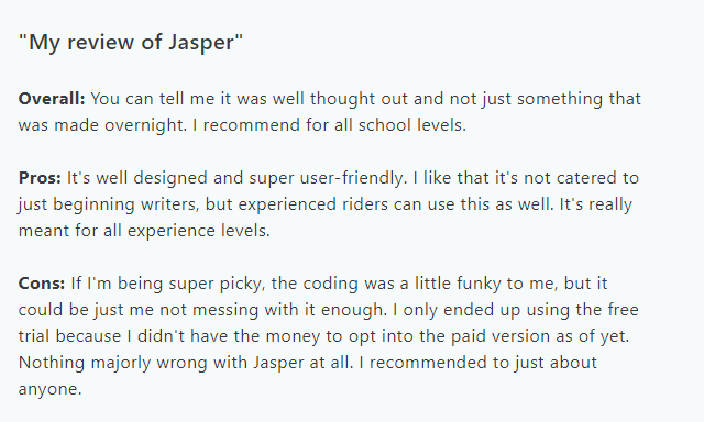 jasper review