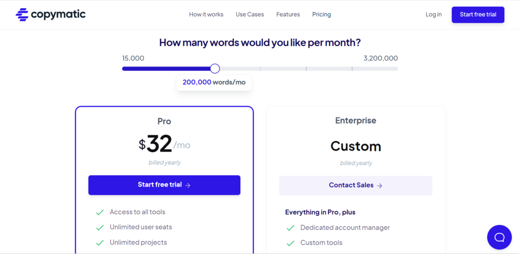copymatic AI writer pricing