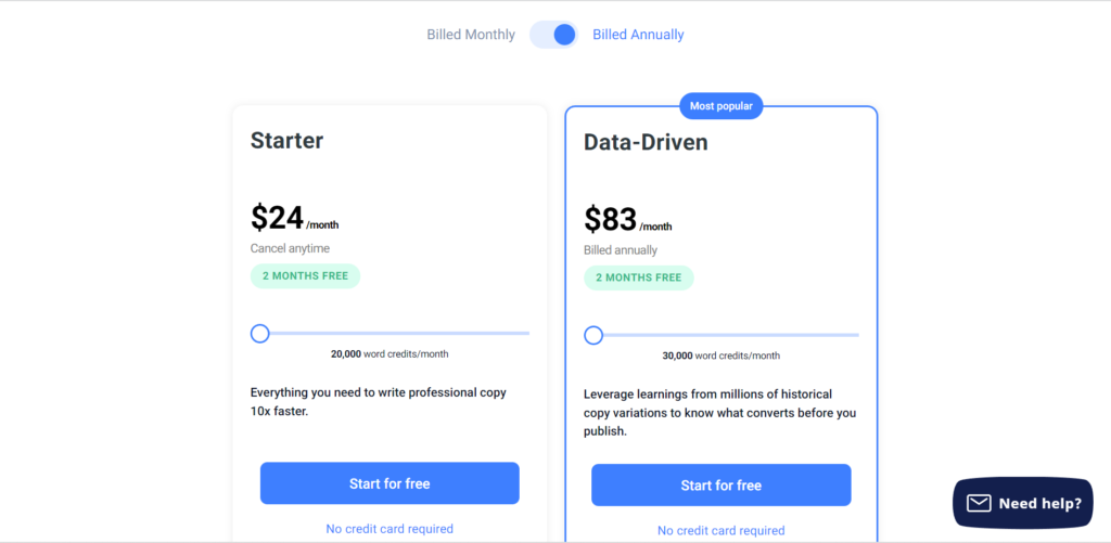 anyword AI writer pricing
