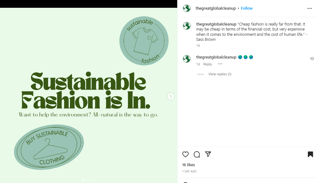 Earth Day social media post idea - sustainable fashion