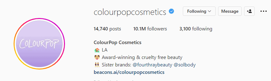 colourPop cosmetics Instagram