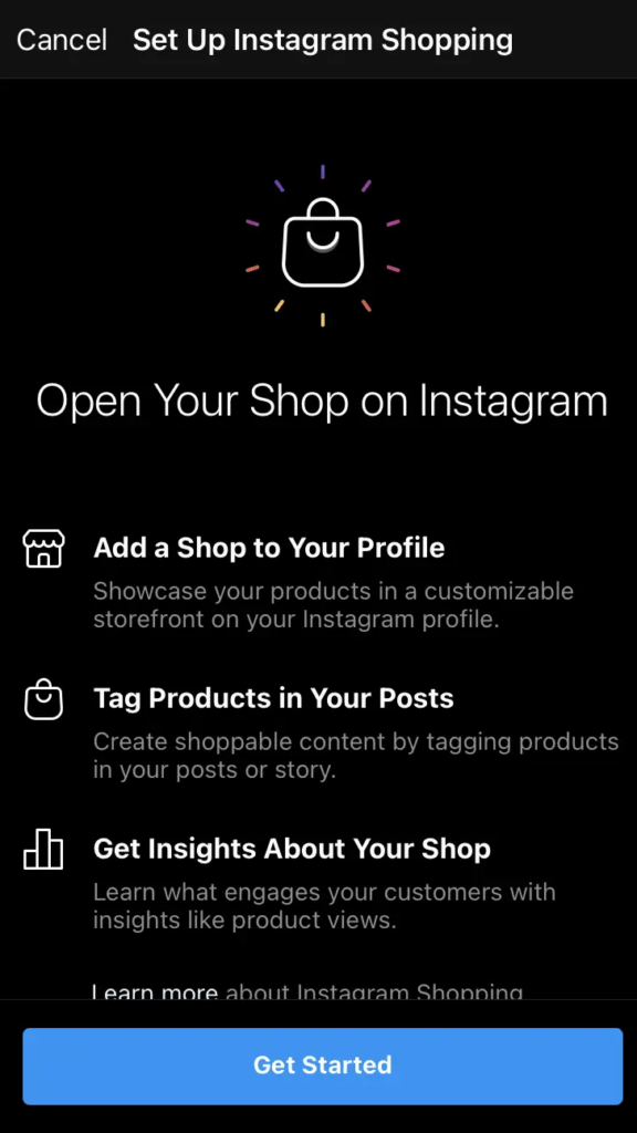 Signing up for Instagram shopping