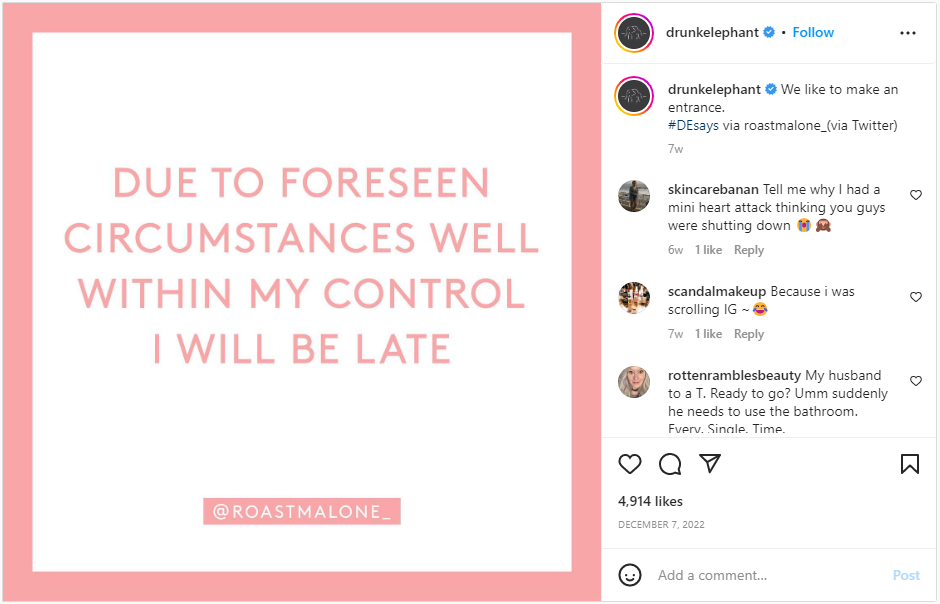 Drunk Elephant Engaging Instagram Post