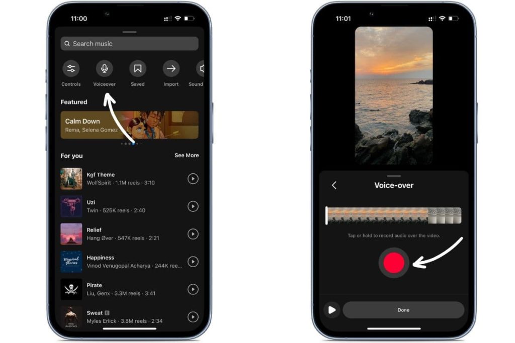 add voiceover to Instagram reels