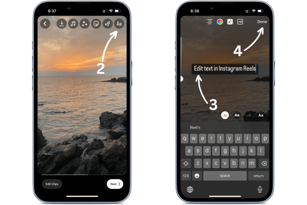 How to edit text in Instagram reels