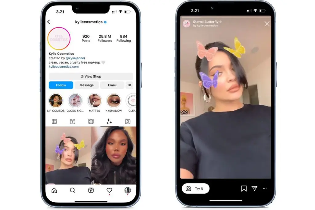 Instagram filters created by Kylie cosmetics