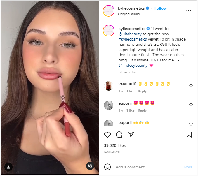 Kylie Cosmetics Instagram post makeup tutorial