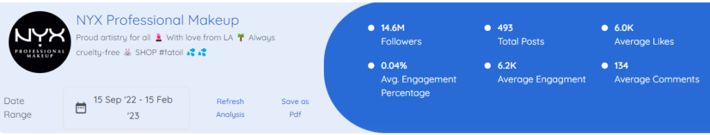 NYX Cosmetics Instagram statistics